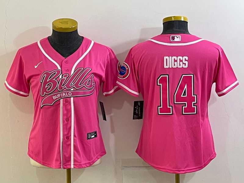 Womens Buffalo Bills #14 Stefon Diggs Pink With Patch Cool Base Stitched Baseball Jersey->women nfl jersey->Women Jersey